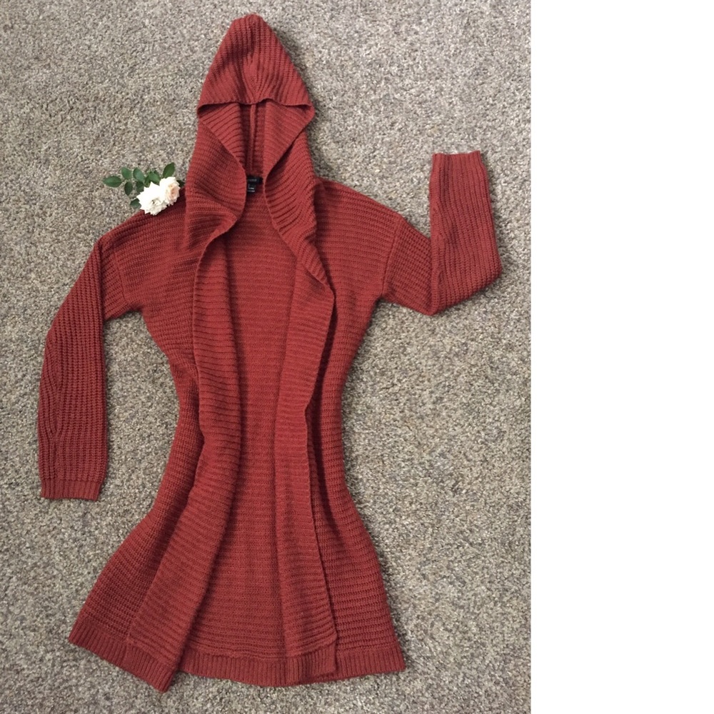 Burnt orange cardigan with hood